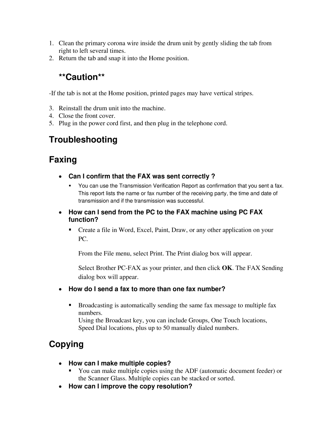 Brother 4100 manual Troubleshooting Faxing, Copying 