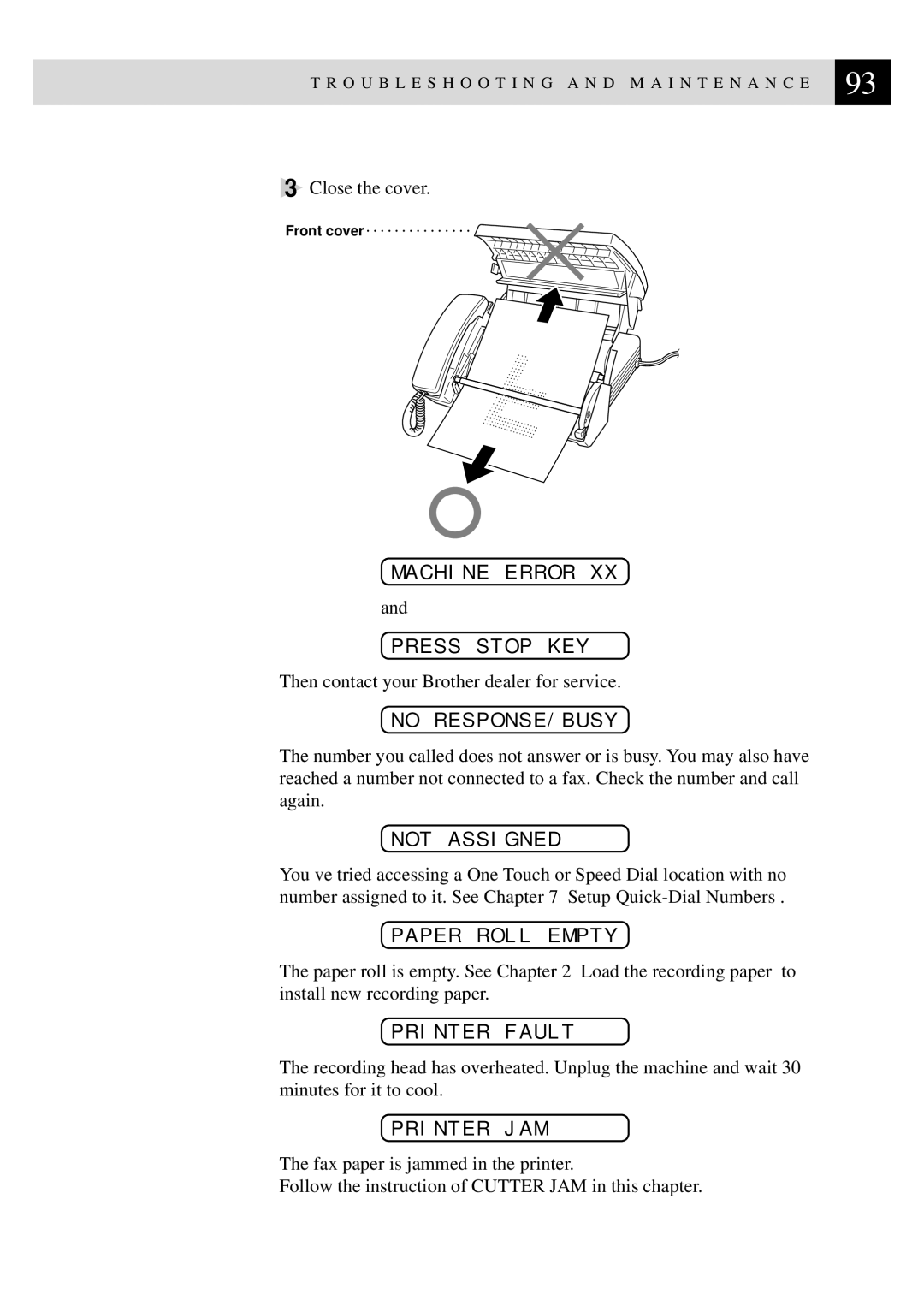 Brother 515 Machine Error Press Stop KEY, No RESPONSE/BUSY, Not Assigned, Paper Roll Empty, Printer Fault, Printer JAM 