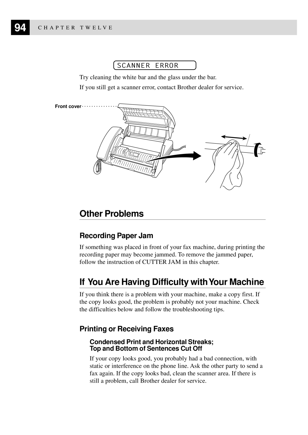 Brother 515 manual Other Problems, If You Are Having Difficulty withYour Machine, Recording Paper Jam, Scanner Error 