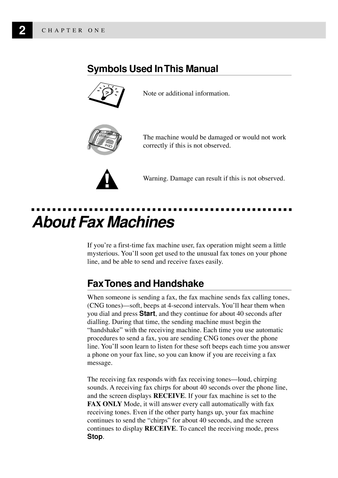 Brother 515 manual About Fax Machines, Symbols Used In This Manual, Fax Tones and Handshake 