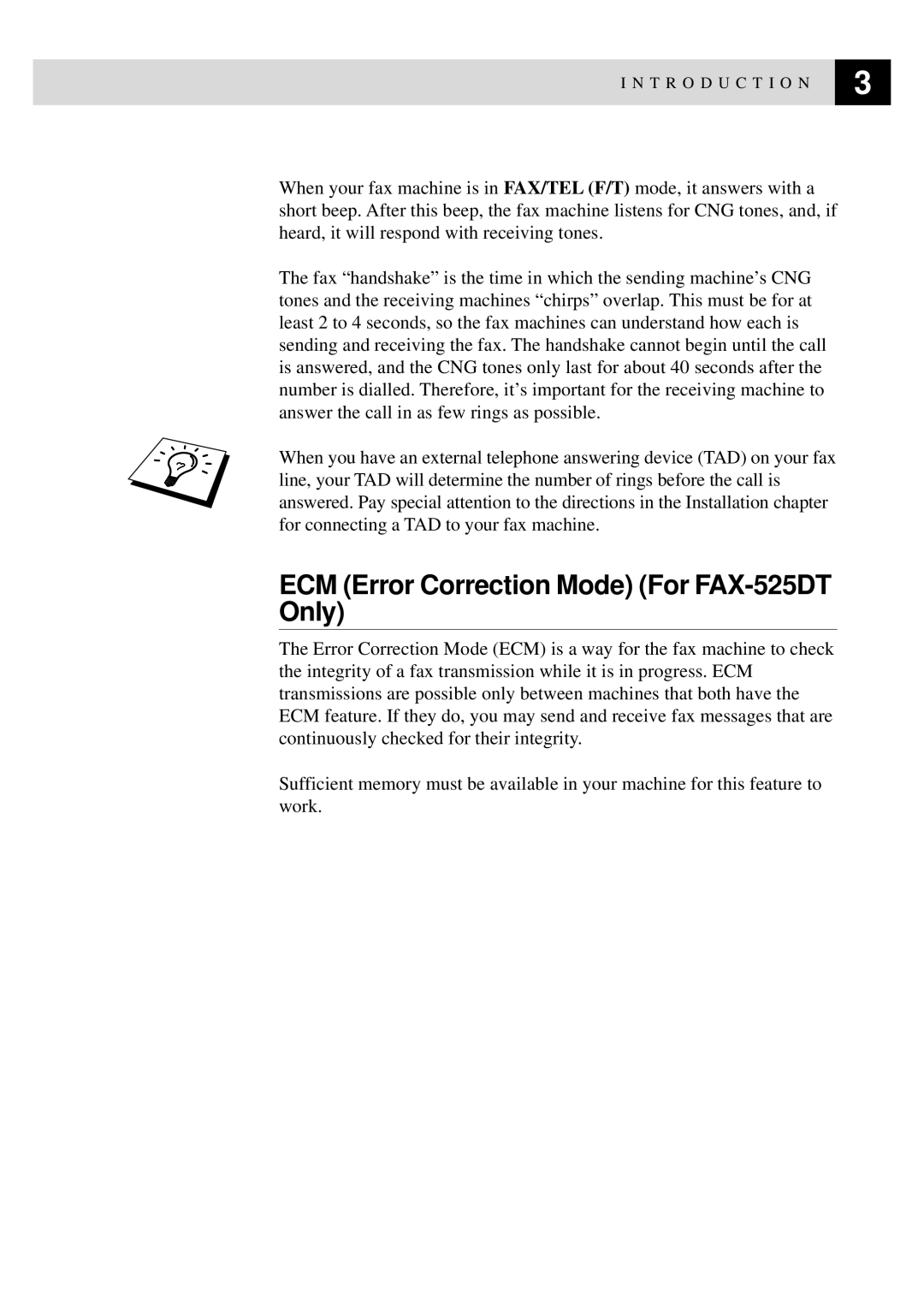 Brother 515 manual ECM Error Correction Mode For FAX-525DT Only 