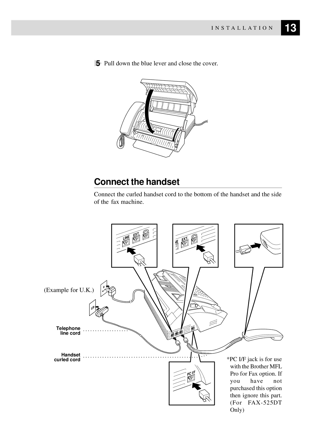 Brother 515 manual Connect the handset 