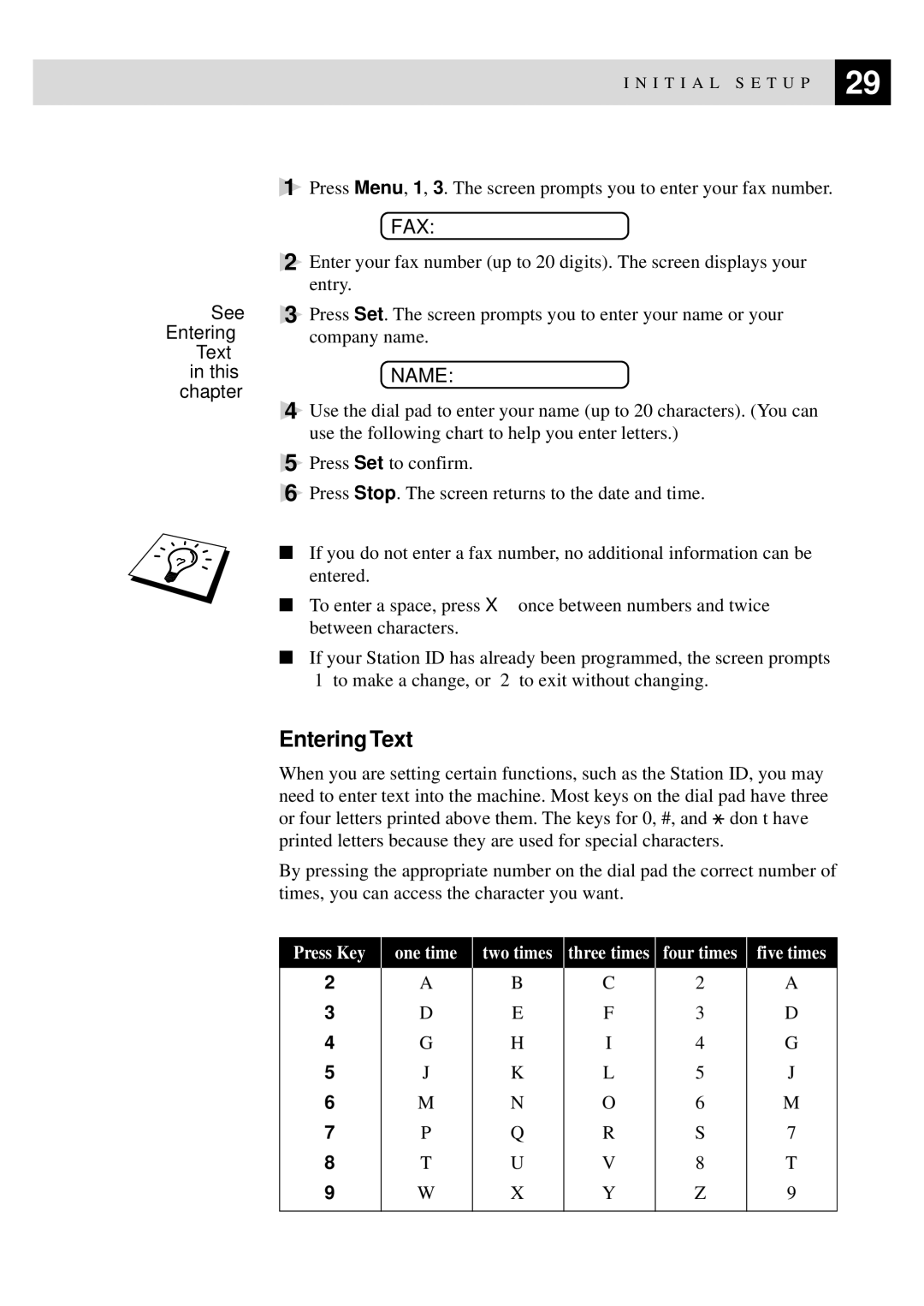 Brother 515 manual Entering Text, Fax 