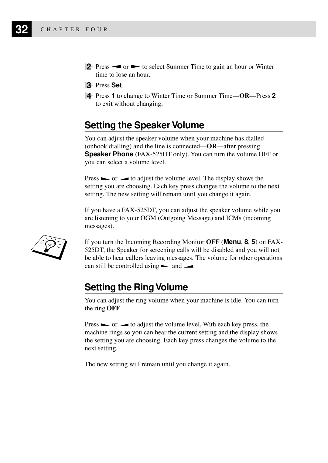 Brother 515 manual Setting the Speaker Volume, Setting the Ring Volume 