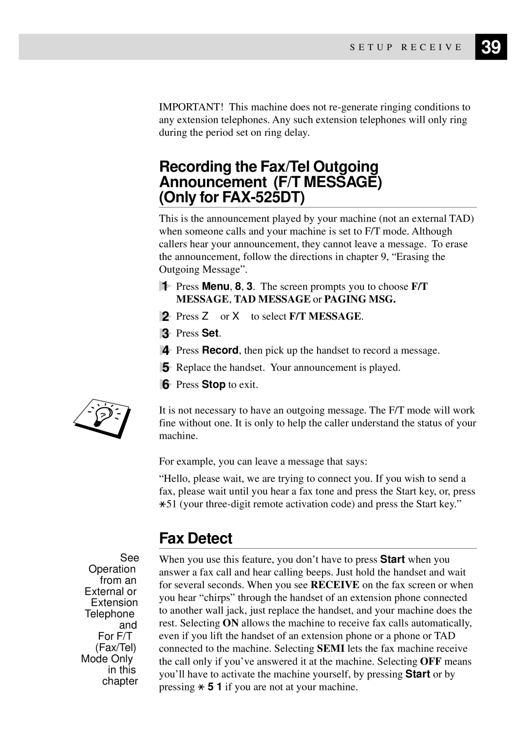 Brother 515 manual Fax Detect 