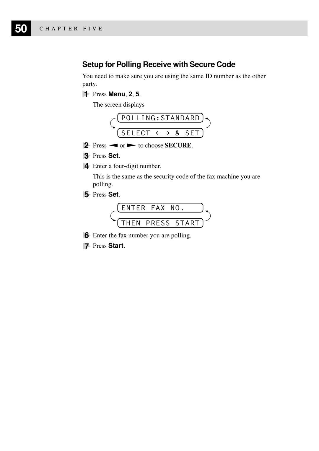 Brother 515 manual Setup for Polling Receive with Secure Code 