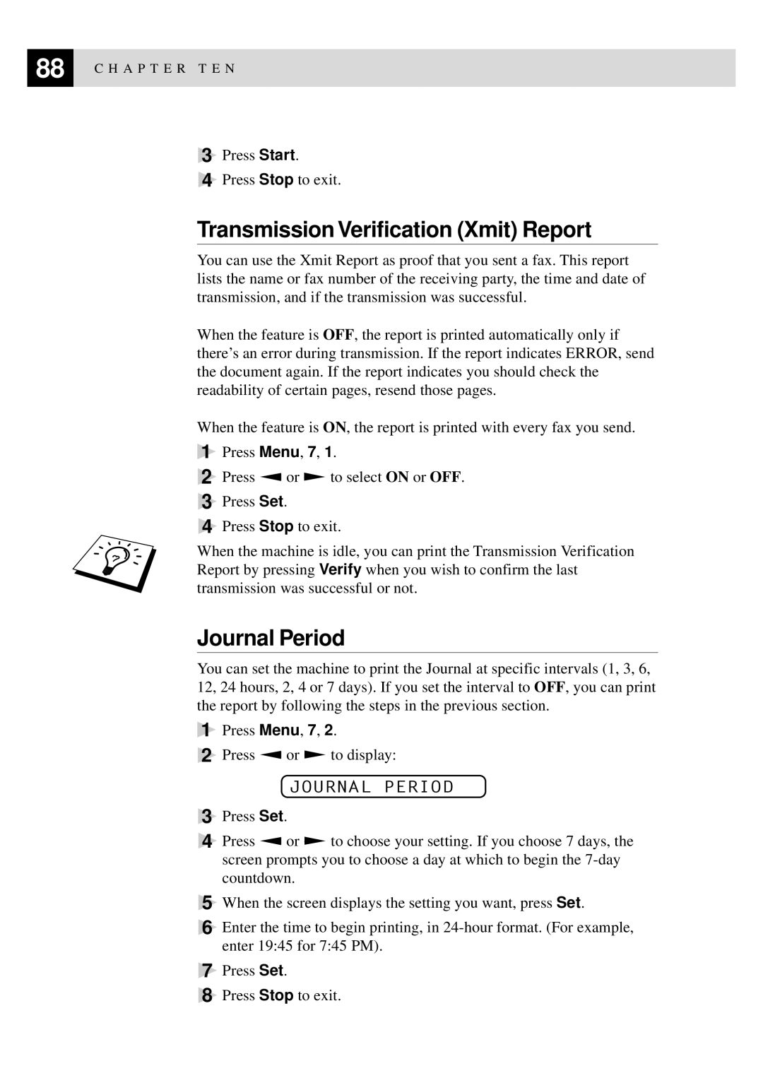 Brother 515 manual Transmission Verification Xmit Report, Journal Period 