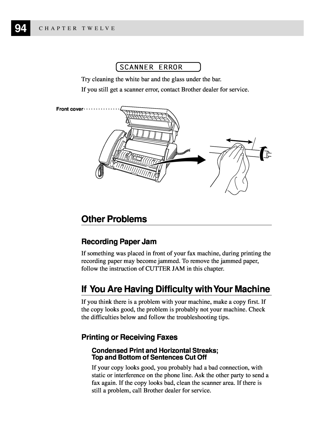 Brother 515 manual Other Problems, If You Are Having Difficulty withYour Machine, Recording Paper Jam, Scanner Error 