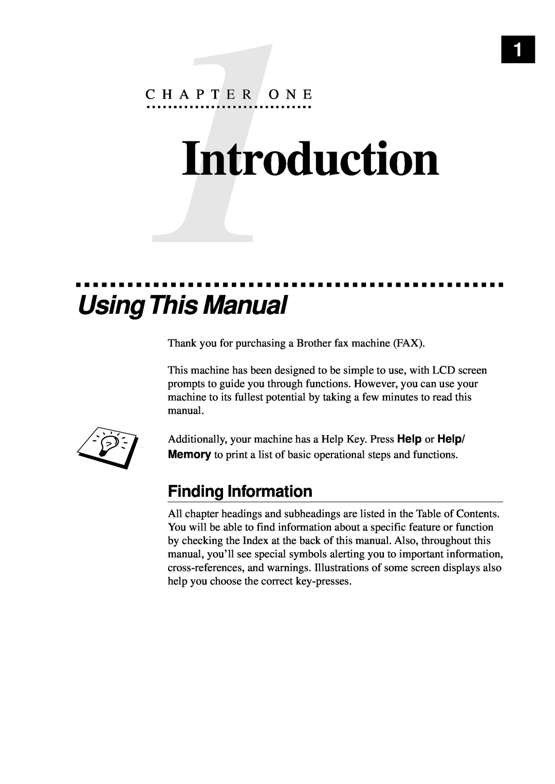 Brother 515 manual Introduction, UsingThis Manual, Finding Information, C H A P T E R O N E 