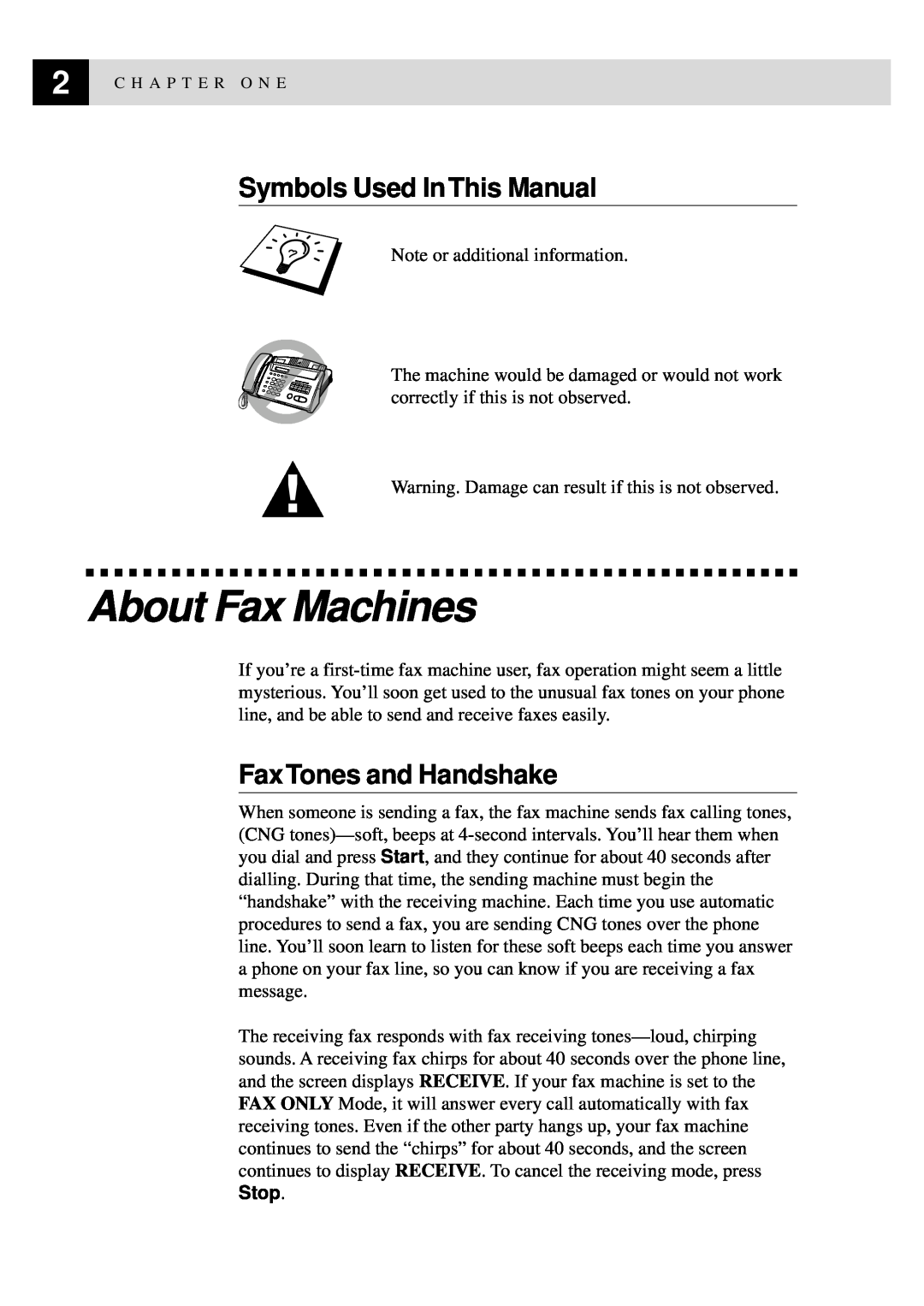 Brother 515 manual About Fax Machines, Symbols Used In This Manual, Fax Tones and Handshake 