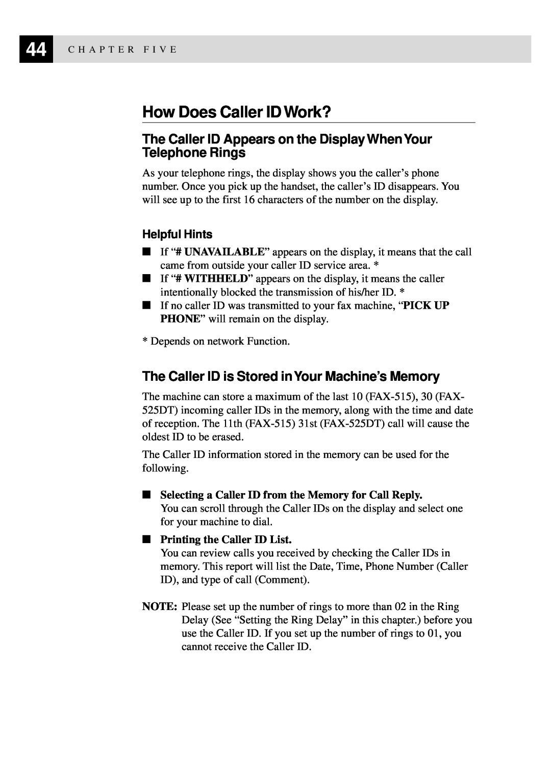 Brother 515 manual How Does Caller ID Work?, The Caller ID Appears on the Display When Your Telephone Rings, Helpful Hints 
