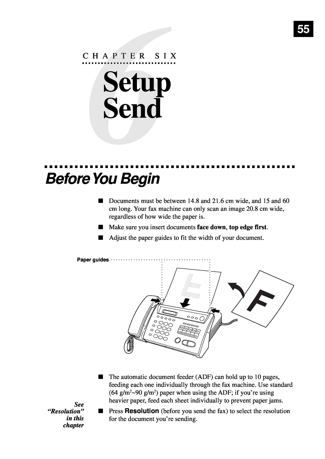 Brother 515 manual Setup Send, BeforeYou Begin, C6H A P T E R S I, See “Resolution” in this chapter 