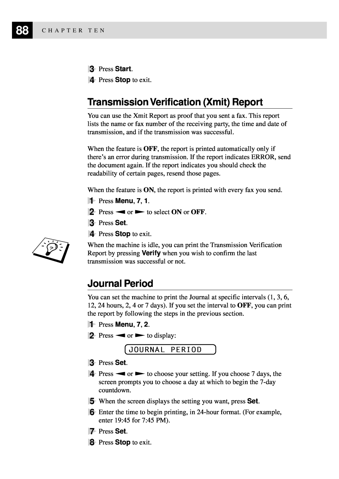 Brother 515 manual Transmission Verification Xmit Report, Journal Period 
