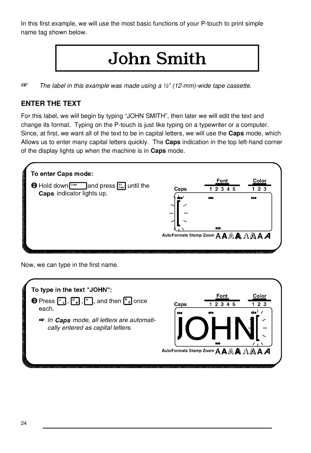 Brother 530, P-touch 550 manual Enter the Text 