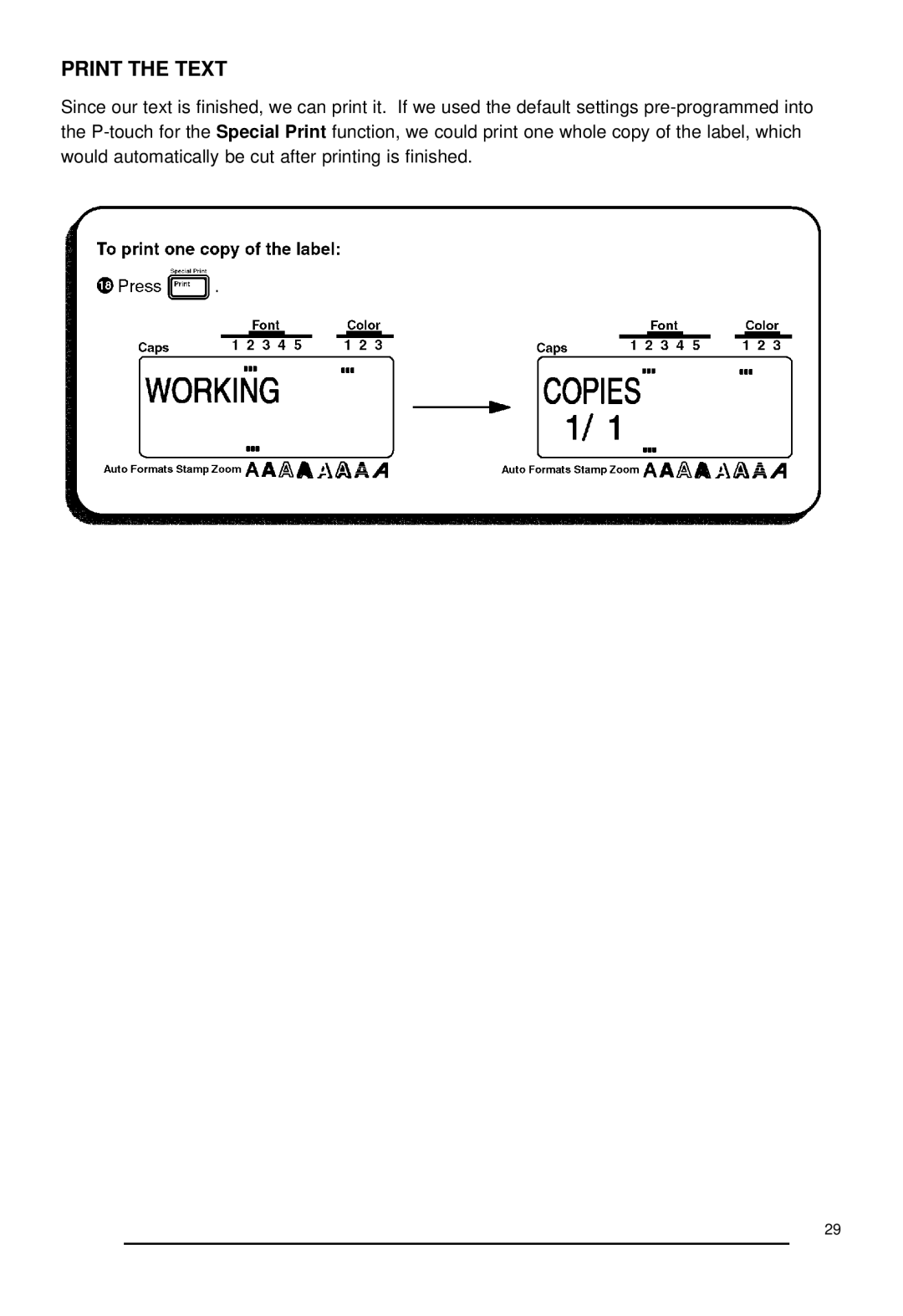 Brother P-touch 550, 530 manual Print the Text 