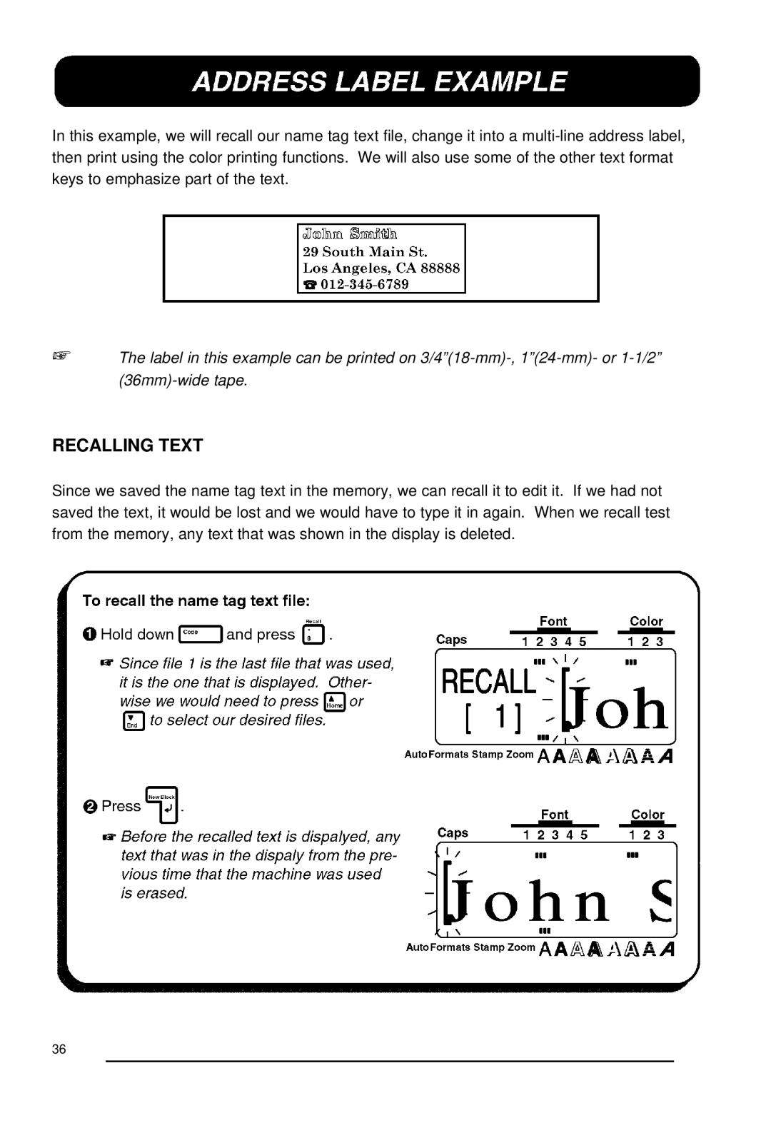 Brother 530, P-touch 550 manual Recalling Text 