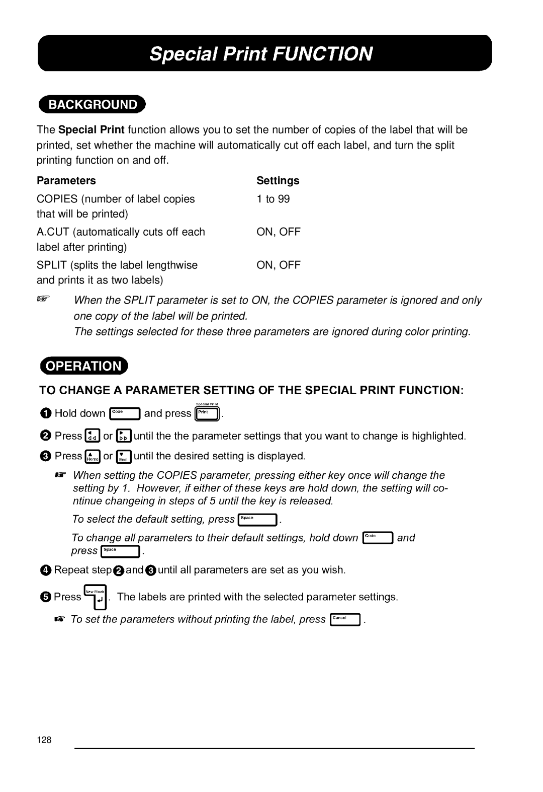 Brother 550 manual Parameters 