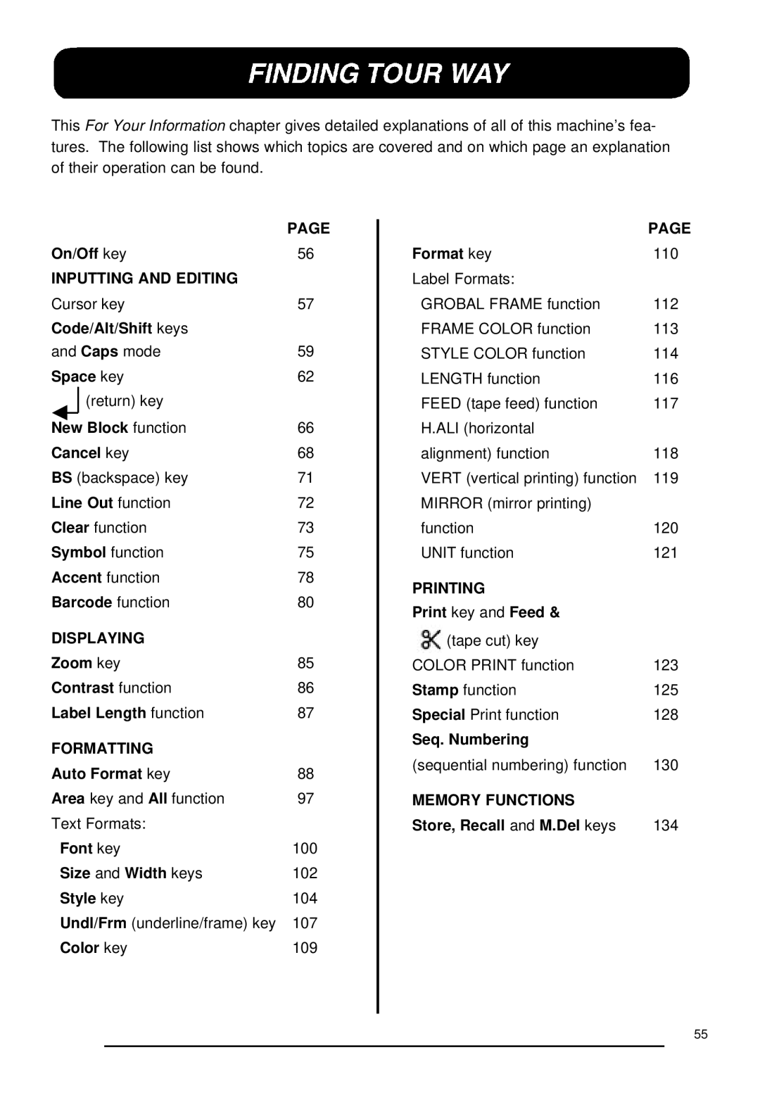 Brother 550 manual Displaying 