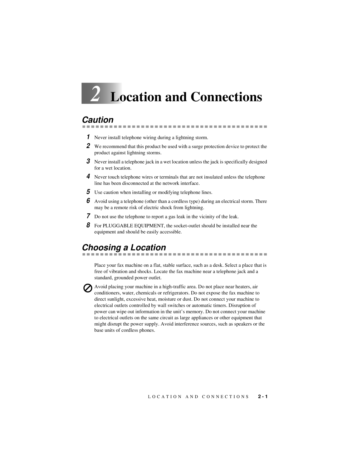 Brother 560 owner manual Location and Connections, Choosing a Location 