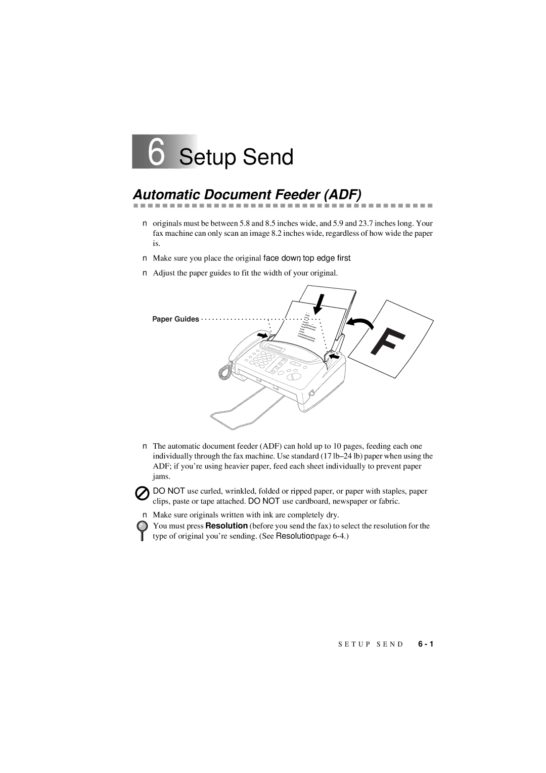 Brother 560 owner manual Setup Send, Automatic Document Feeder ADF 