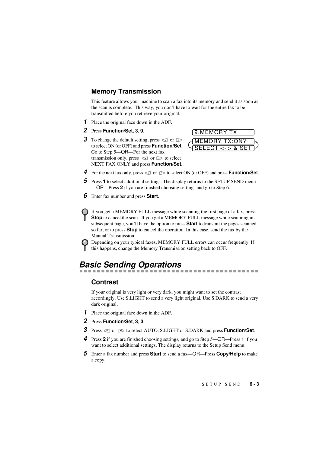 Brother 560 Memory Transmission, Memory TX Memory TXON? Select - & SET, Press Function/Set, 3, Copy/Help to make 