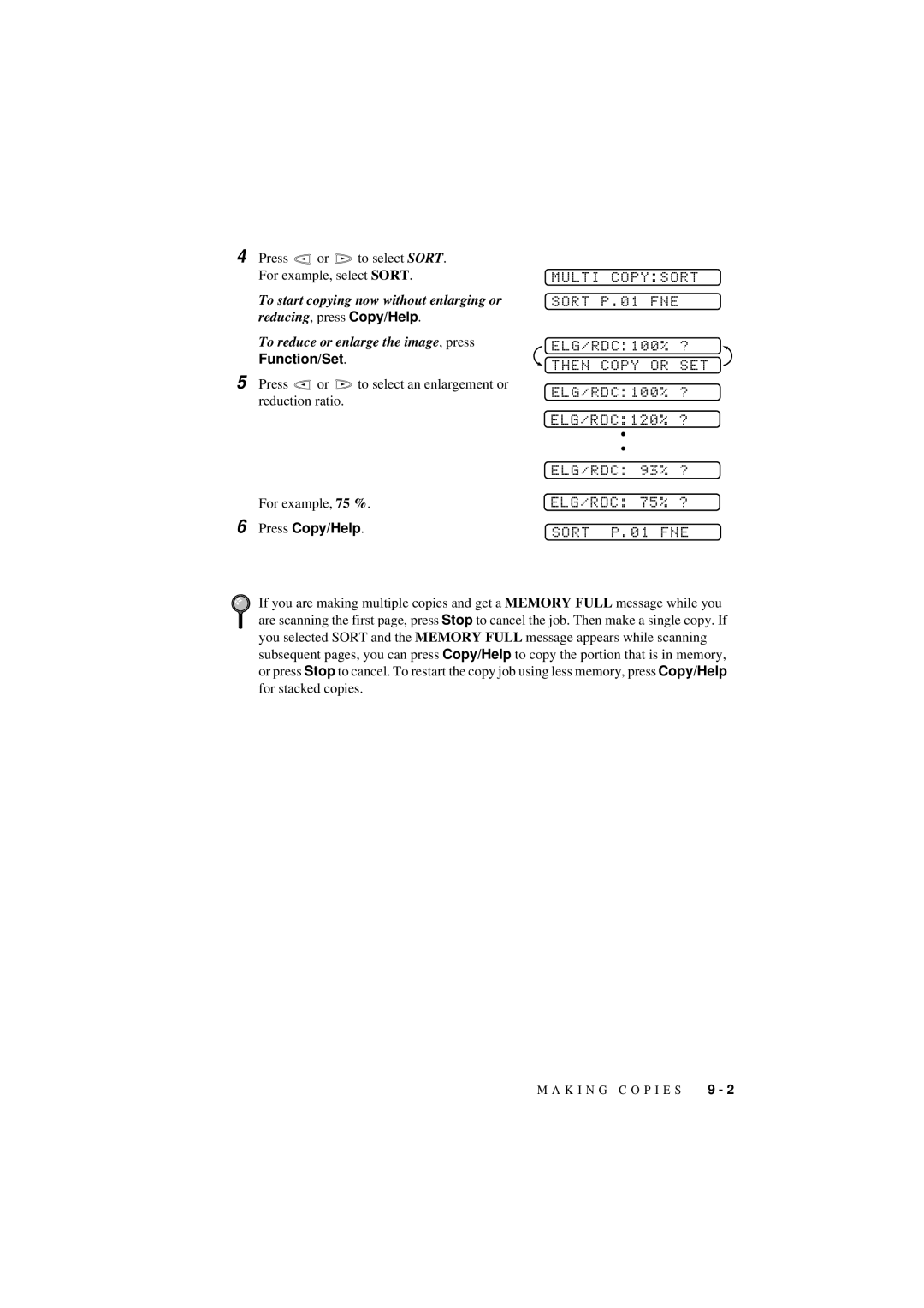 Brother 560 owner manual Multi Copysort Sort P.01 FNE, Then Copy or SET 