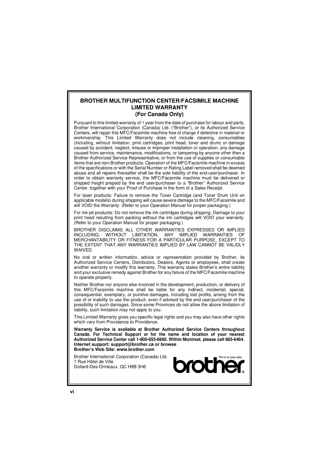 Brother 560 owner manual For Canada Only 