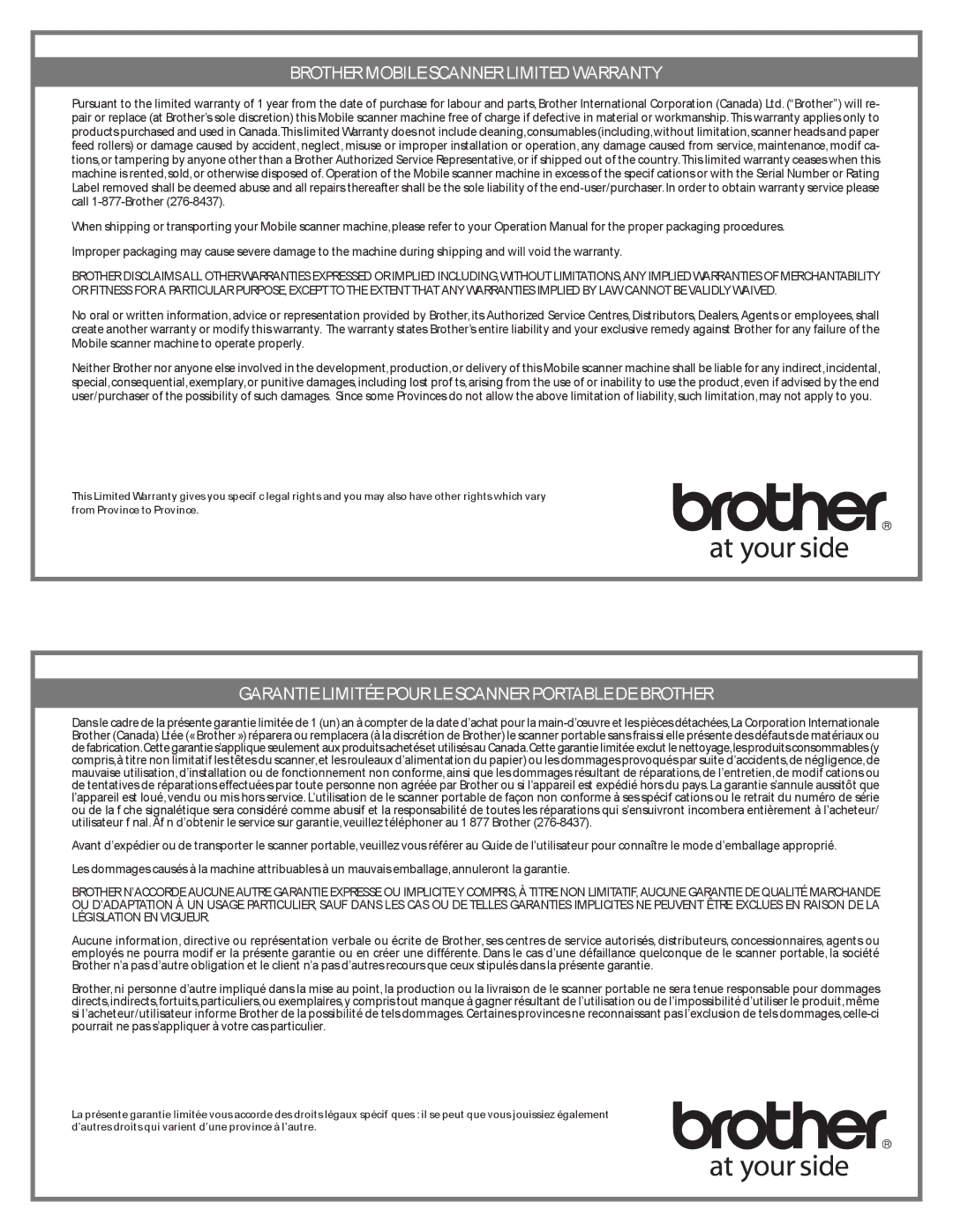 Brother 600 manual Brothermobilescannerlimitedwarranty 