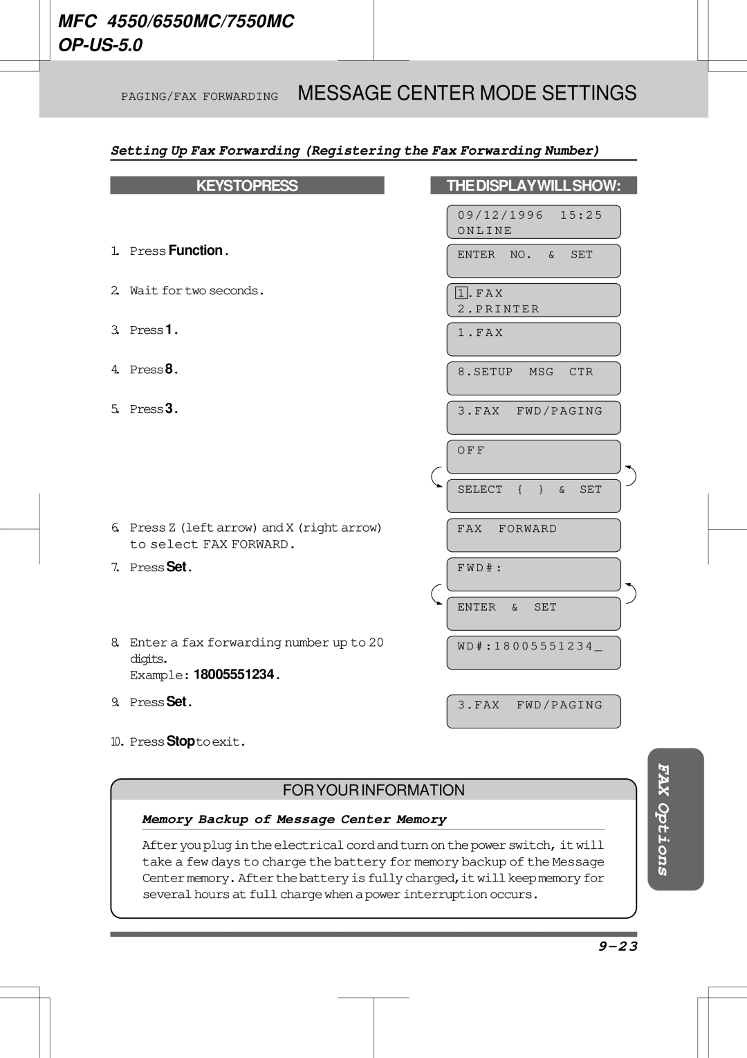 Brother 7550MC, 6550MC warranty Waitfortwoseconds Press1 Press8 Press3, Enter a fax forwarding number up to, Digits 