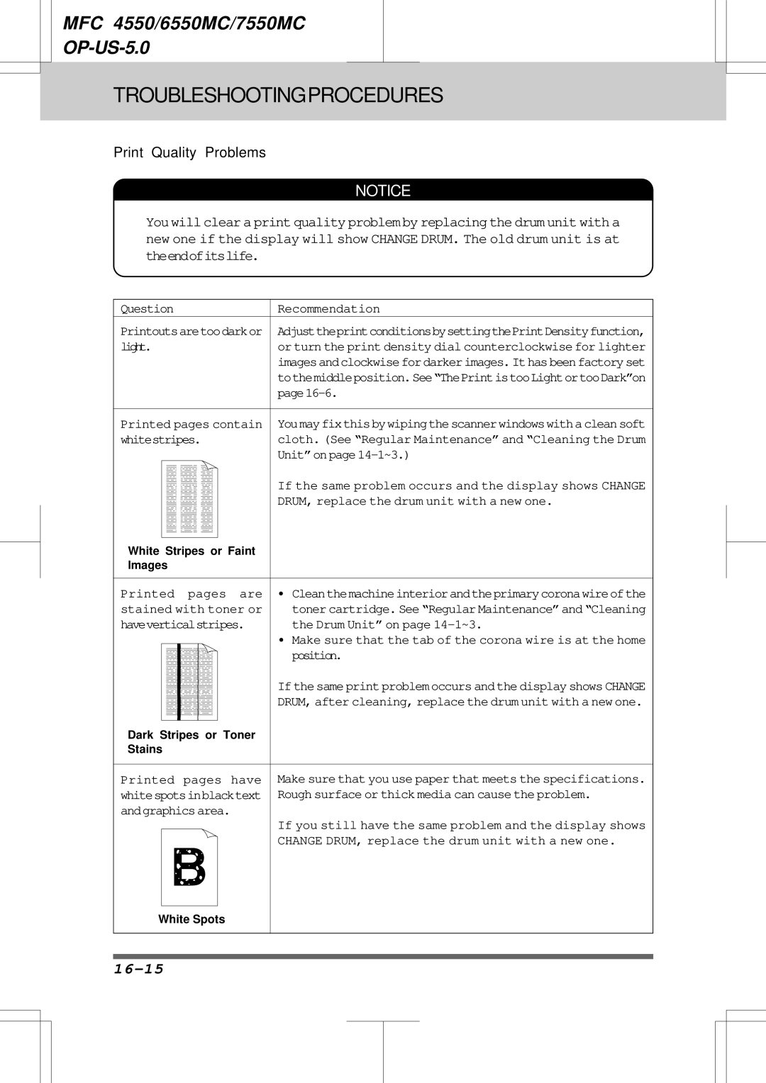 Brother 6550MC, 7550MC warranty 16-15 