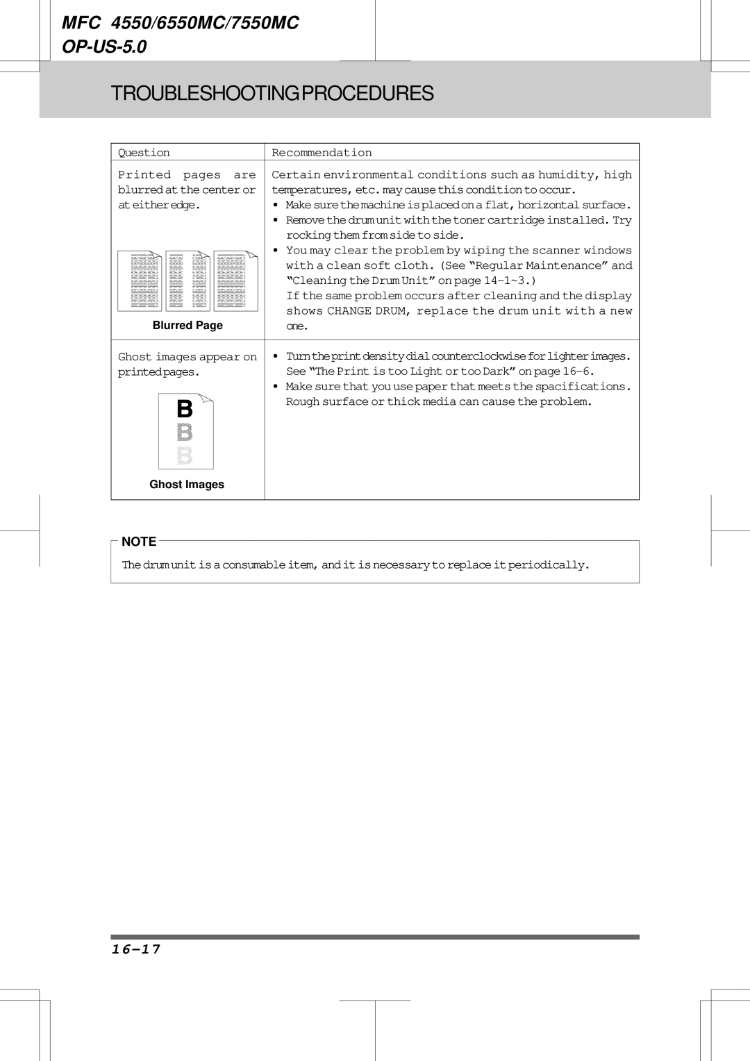 Brother 6550MC, 7550MC warranty 16-17 