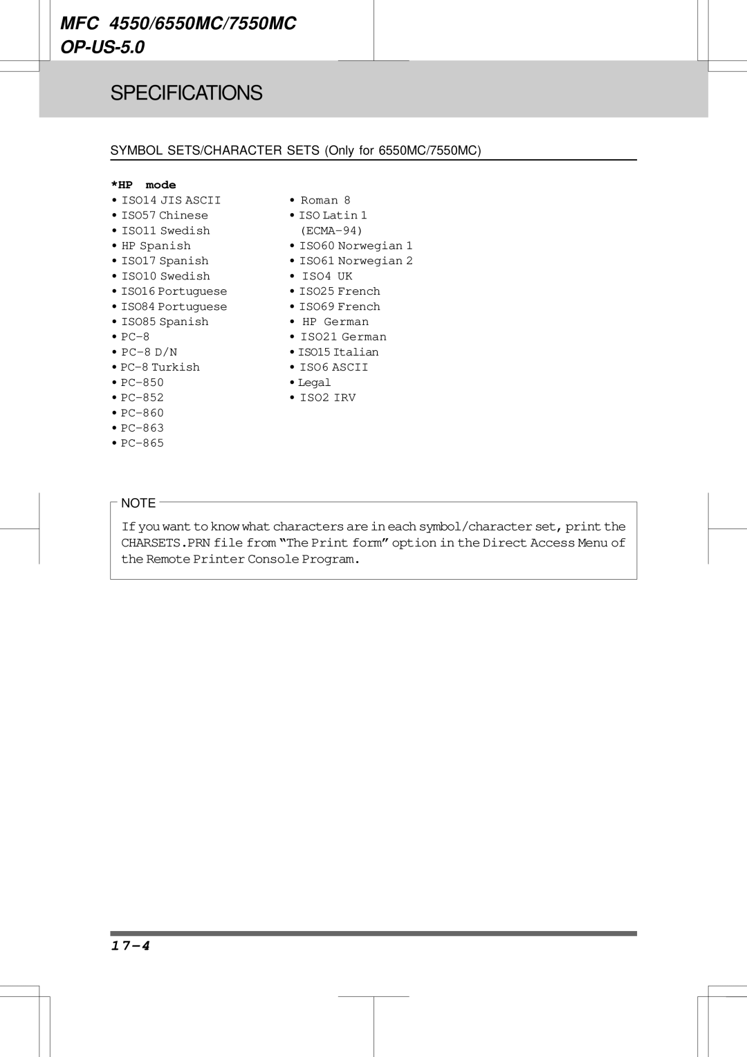 Brother 6550MC, 7550MC warranty 17-4 