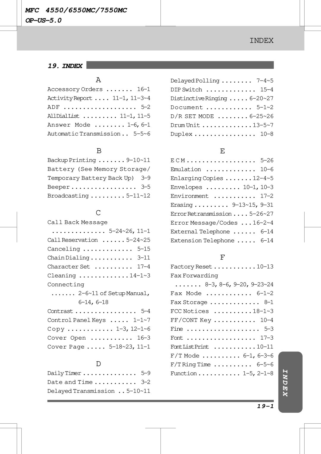 Brother 7550MC, 6550MC warranty 19-1, SET Mode 