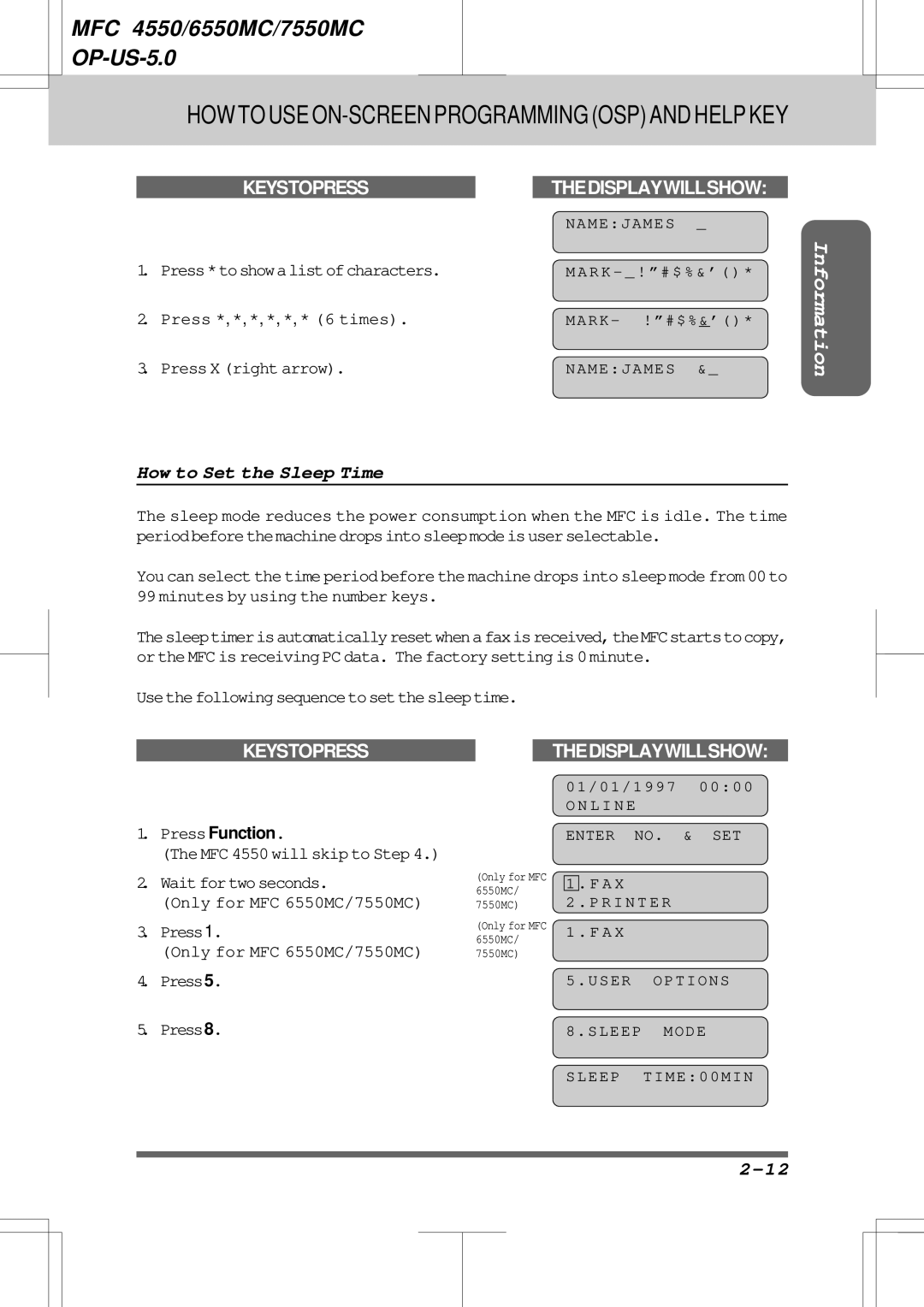 Brother 7550MC, 6550MC warranty How to Set the Sleep Time 