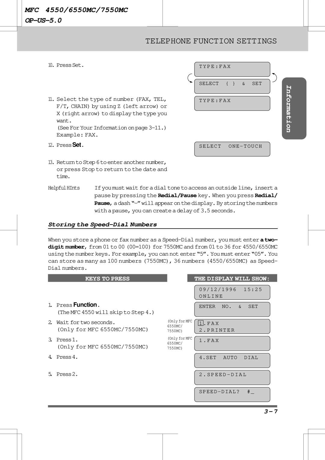 Brother warranty Storing the Speed-Dial Numbers, Waitfortwoseconds Only for MFC 6550MC/7550MC Press1 Press4, P E F a 