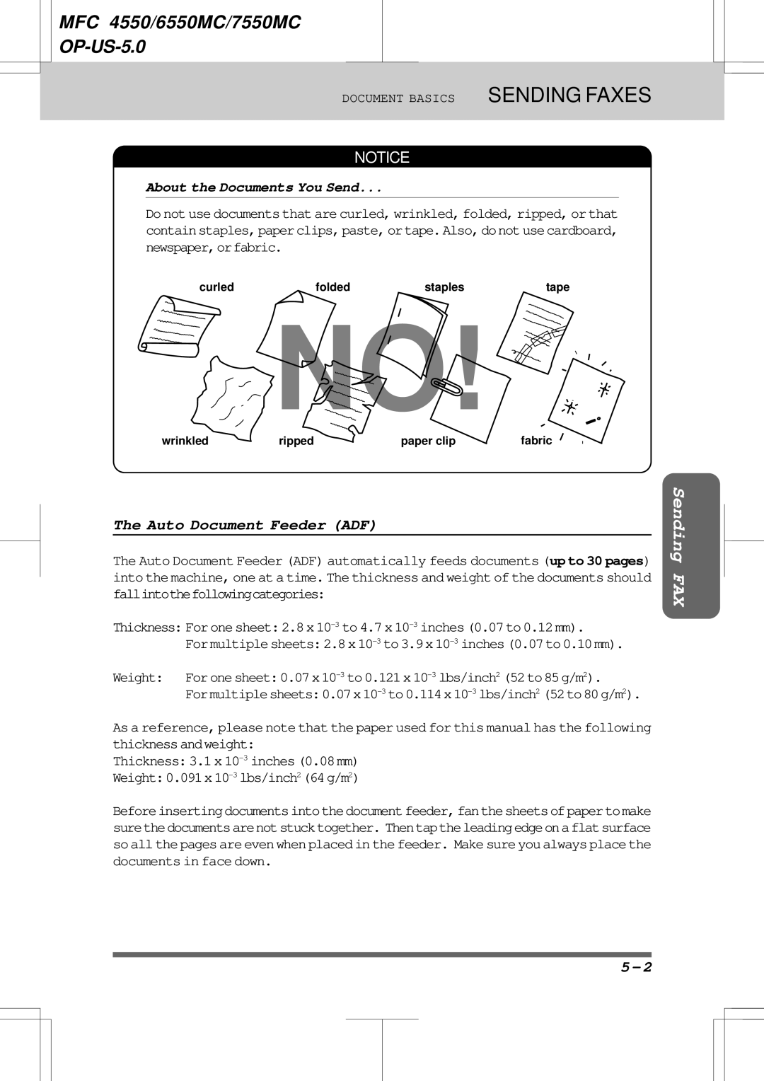 Brother 7550MC, 6550MC warranty Auto Document Feeder ADF, About the Documents You Send 