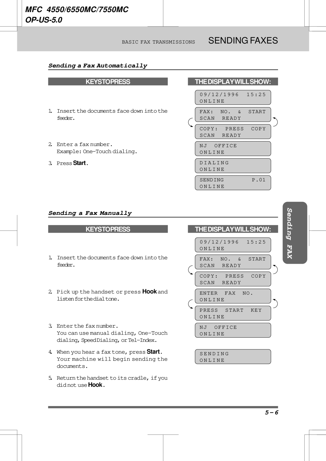 Brother 7550MC, 6550MC warranty Sending a Fax Automatically, Sending a Fax Manually, PressStart 