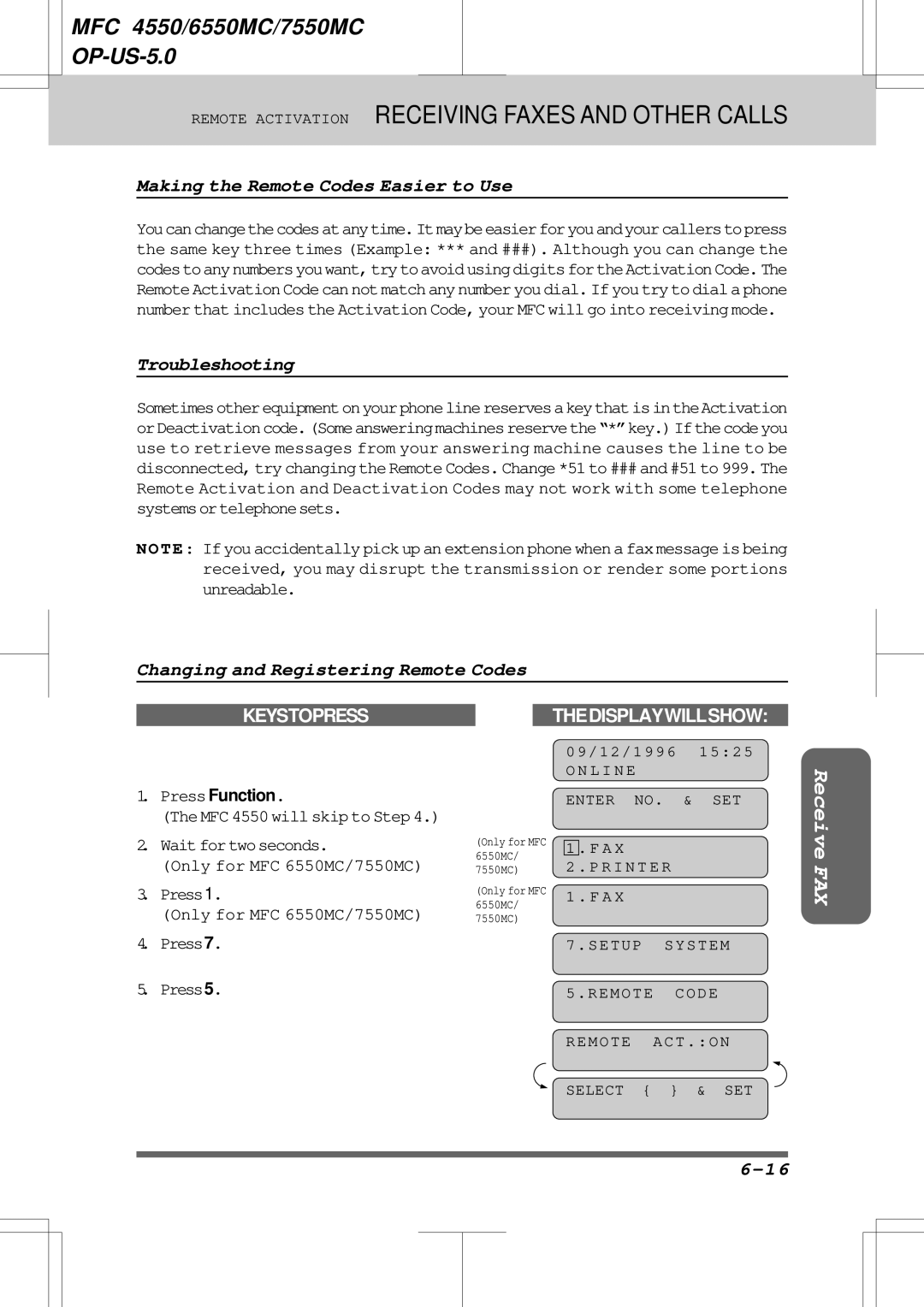 Brother 7550MC, 6550MC Making the Remote Codes Easier to Use, Troubleshooting, Changing and Registering Remote Codes 