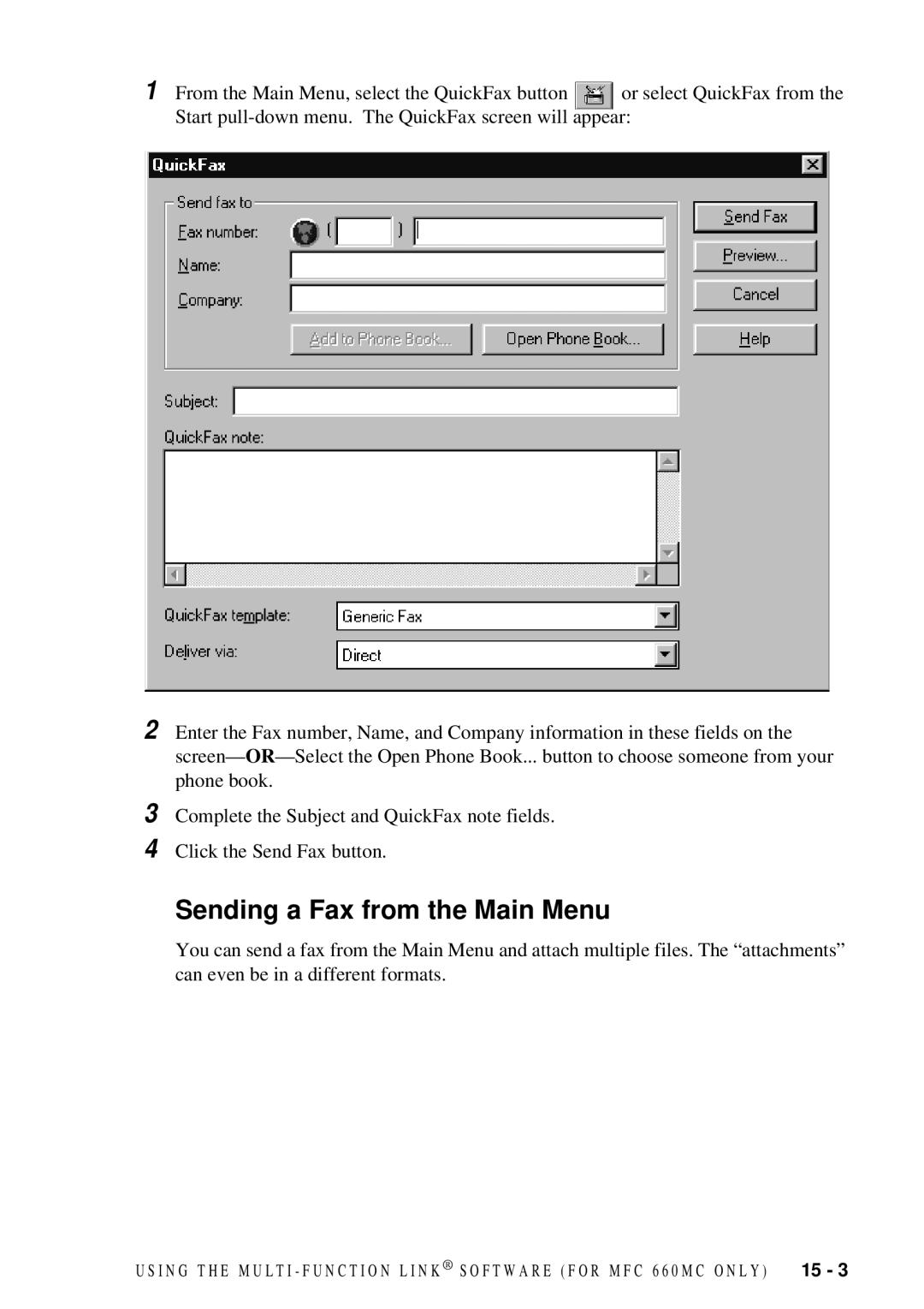 Brother 580MC, 660MC owner manual Sending a Fax from the Main Menu 