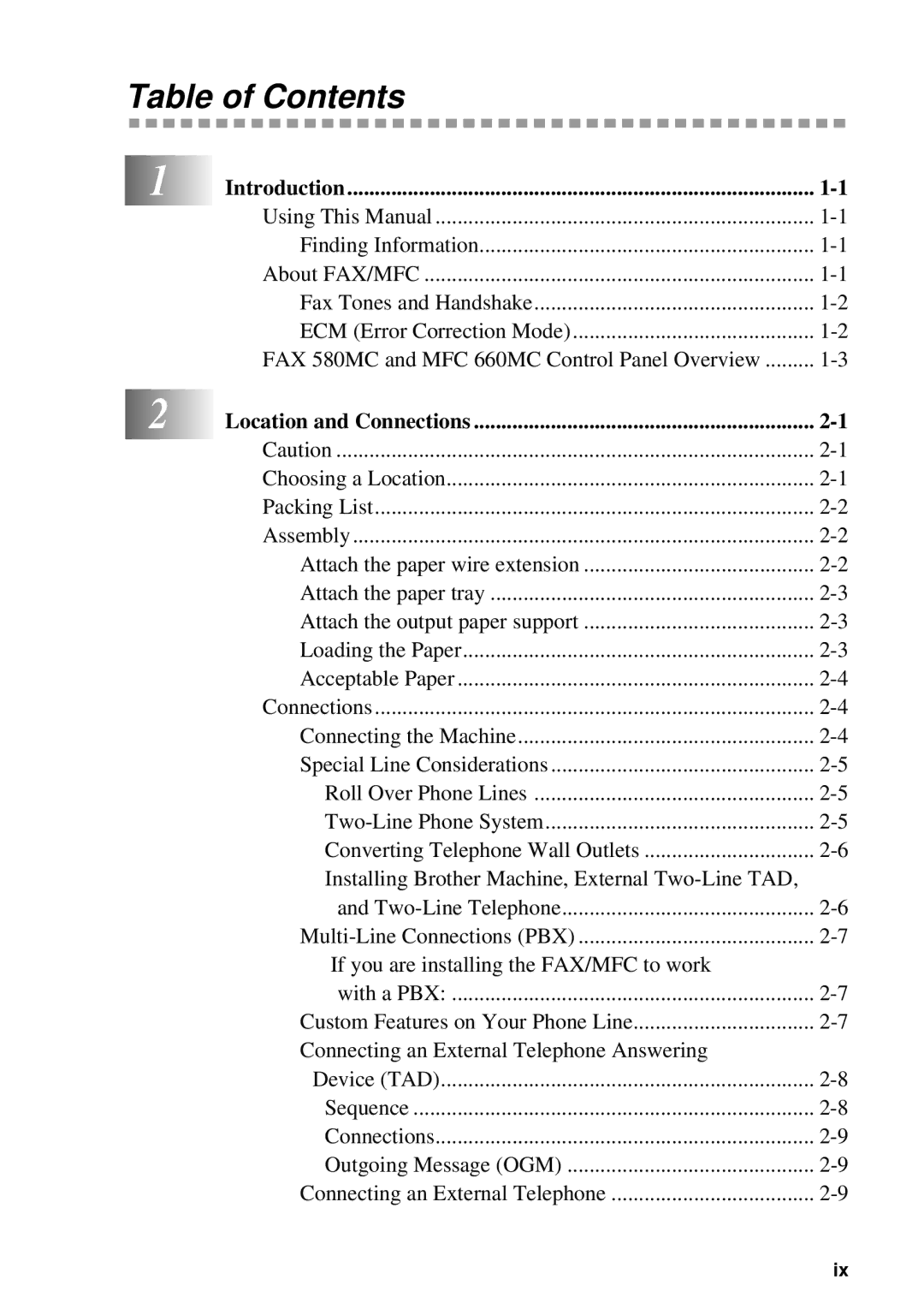 Brother 580MC, 660MC owner manual Table of Contents 