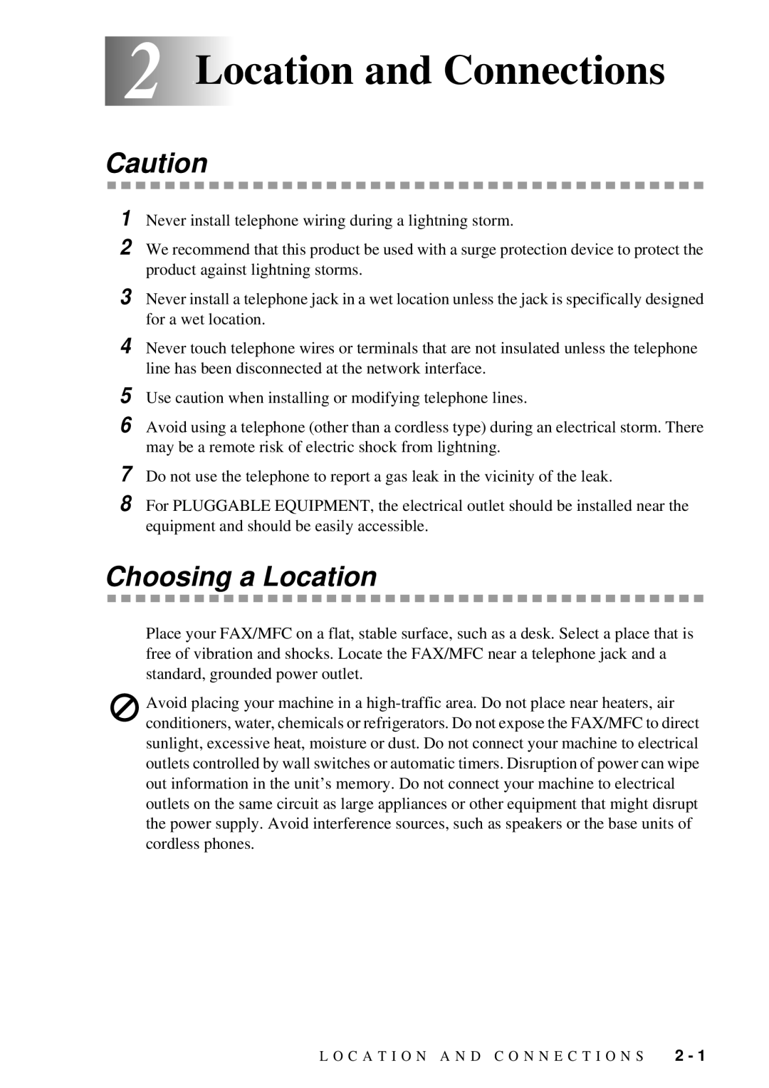 Brother 580MC, 660MC owner manual Location and Connections, Choosing a Location 