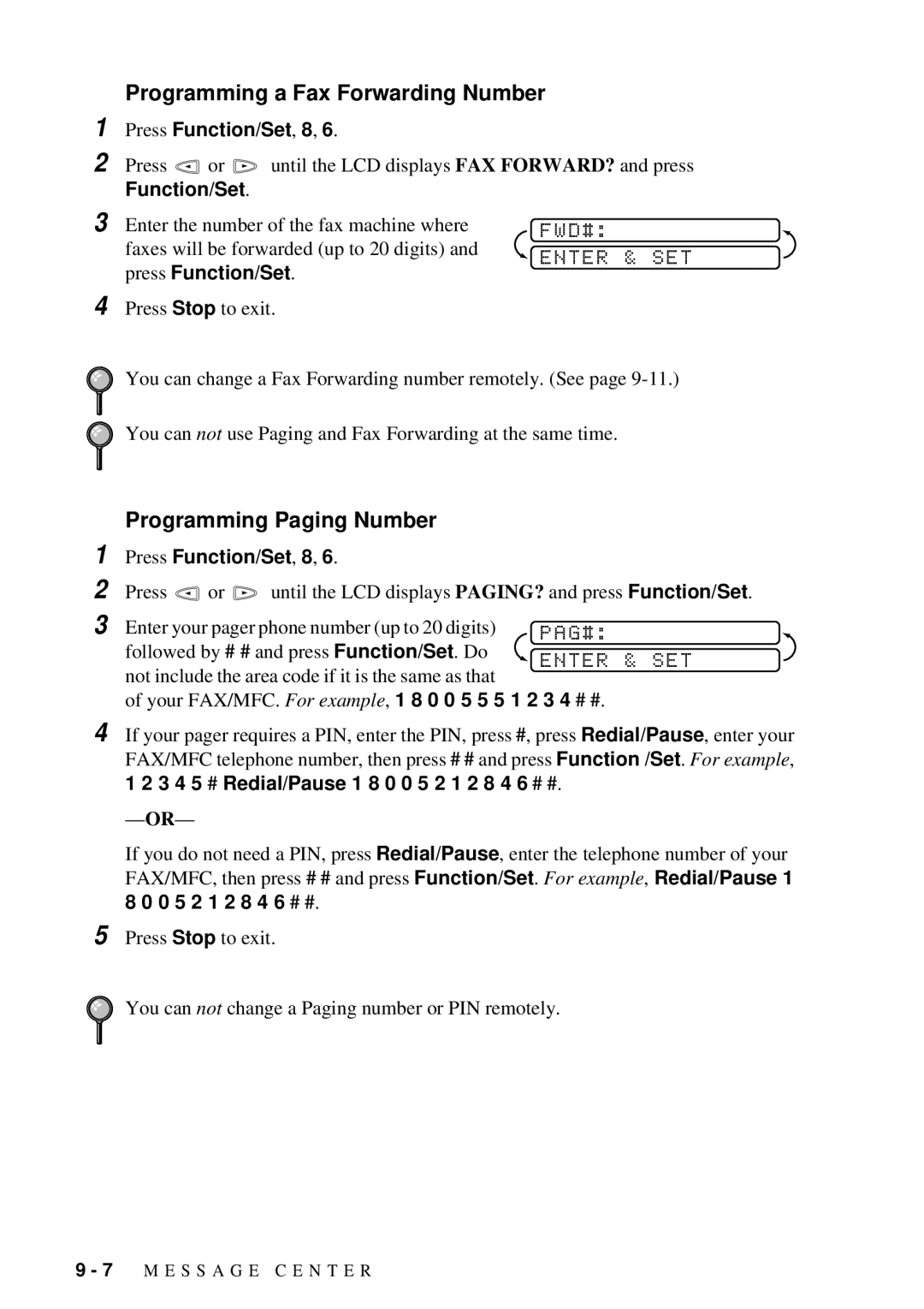 Brother 660MC, 580MC owner manual Programming a Fax Forwarding Number, Fwd#, Programming Paging Number 