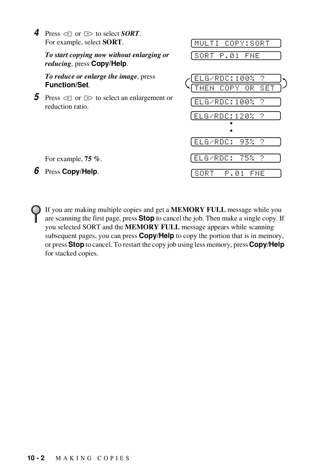 Brother 660MC, 580MC owner manual Multi Copysort Sort P.01 FNE, Then Copy or SET 