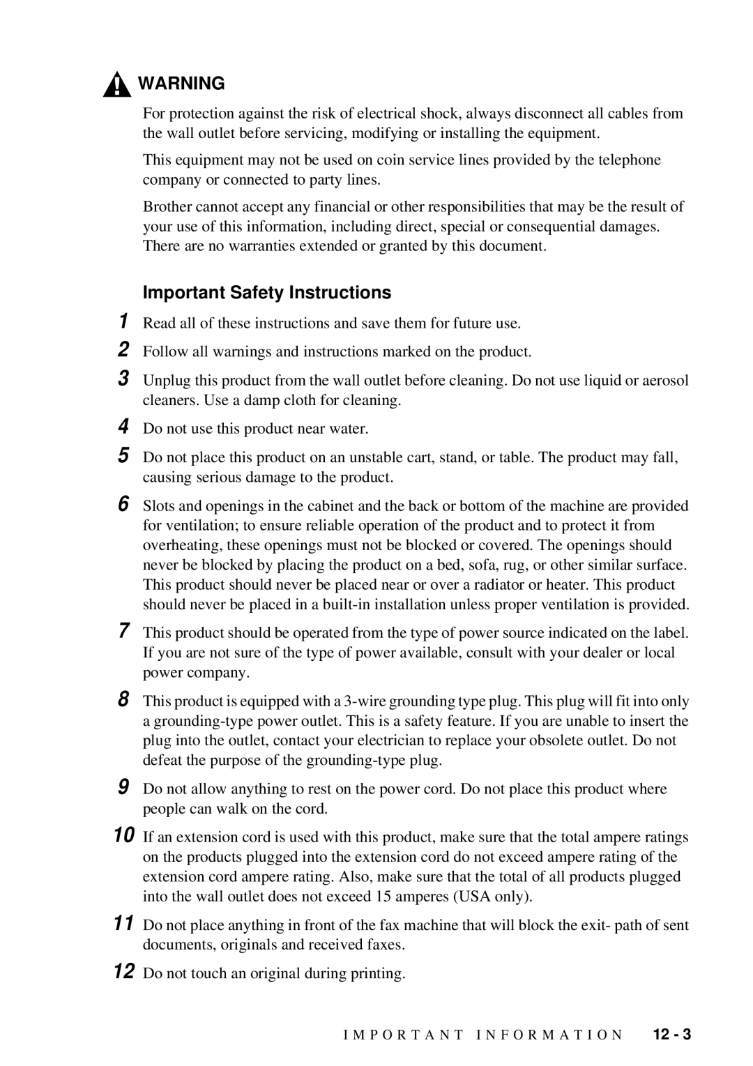 Brother 580MC, 660MC owner manual Important Safety Instructions 