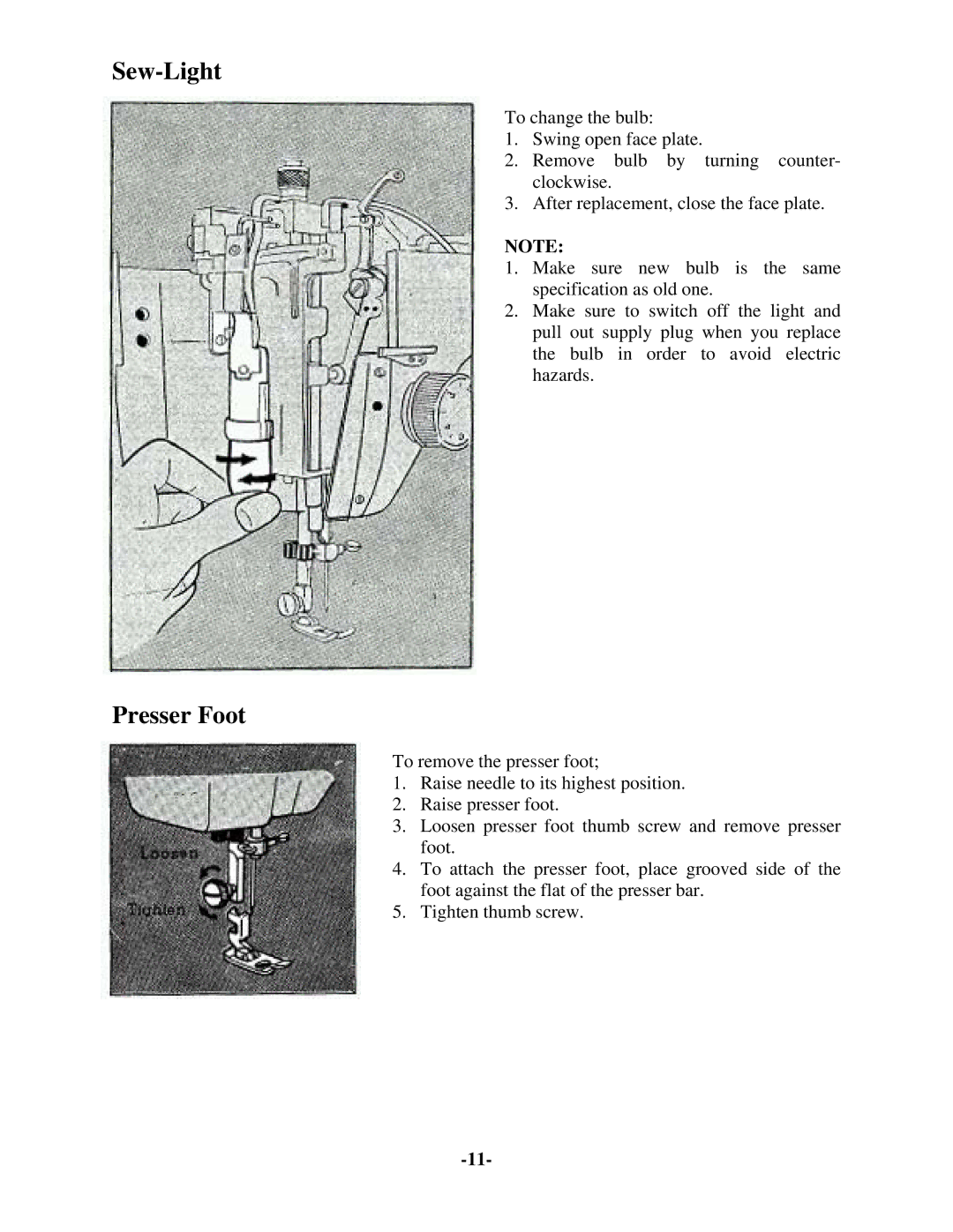 Brother 681B-UG manual Sew-Light, Presser Foot 