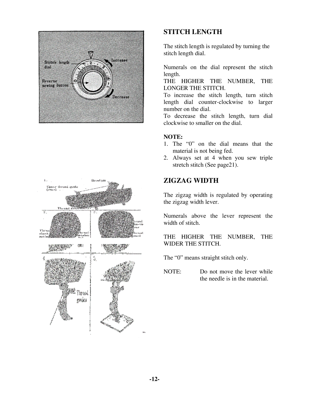 Brother 681B-UG manual Stitch Length, Zigzag Width 