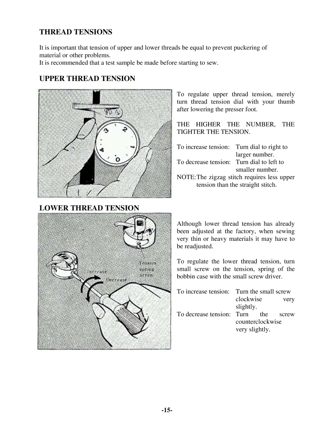 Brother 681B-UG manual Thread Tensions, Upper Thread Tension, Lower Thread Tension 