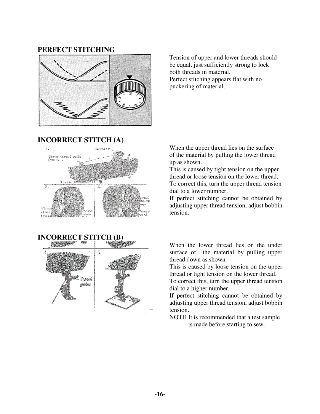 Brother 681B-UG manual Perfect Stitching, Incorrect Stitch a, Incorrect Stitch B 