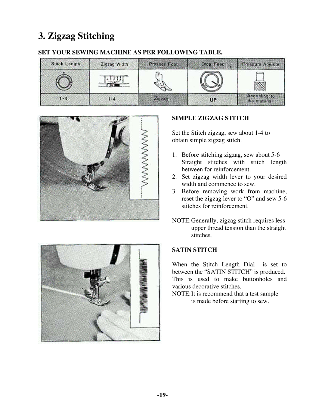 Brother 681B-UG manual Zigzag Stitching, Satin Stitch 