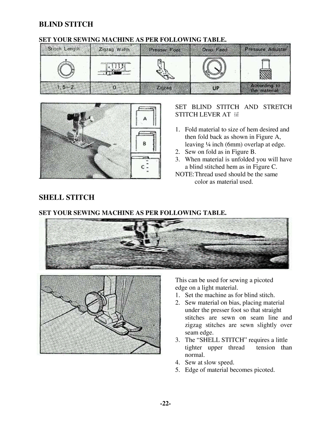 Brother 681B-UG manual Blind Stitch, Shell Stitch 